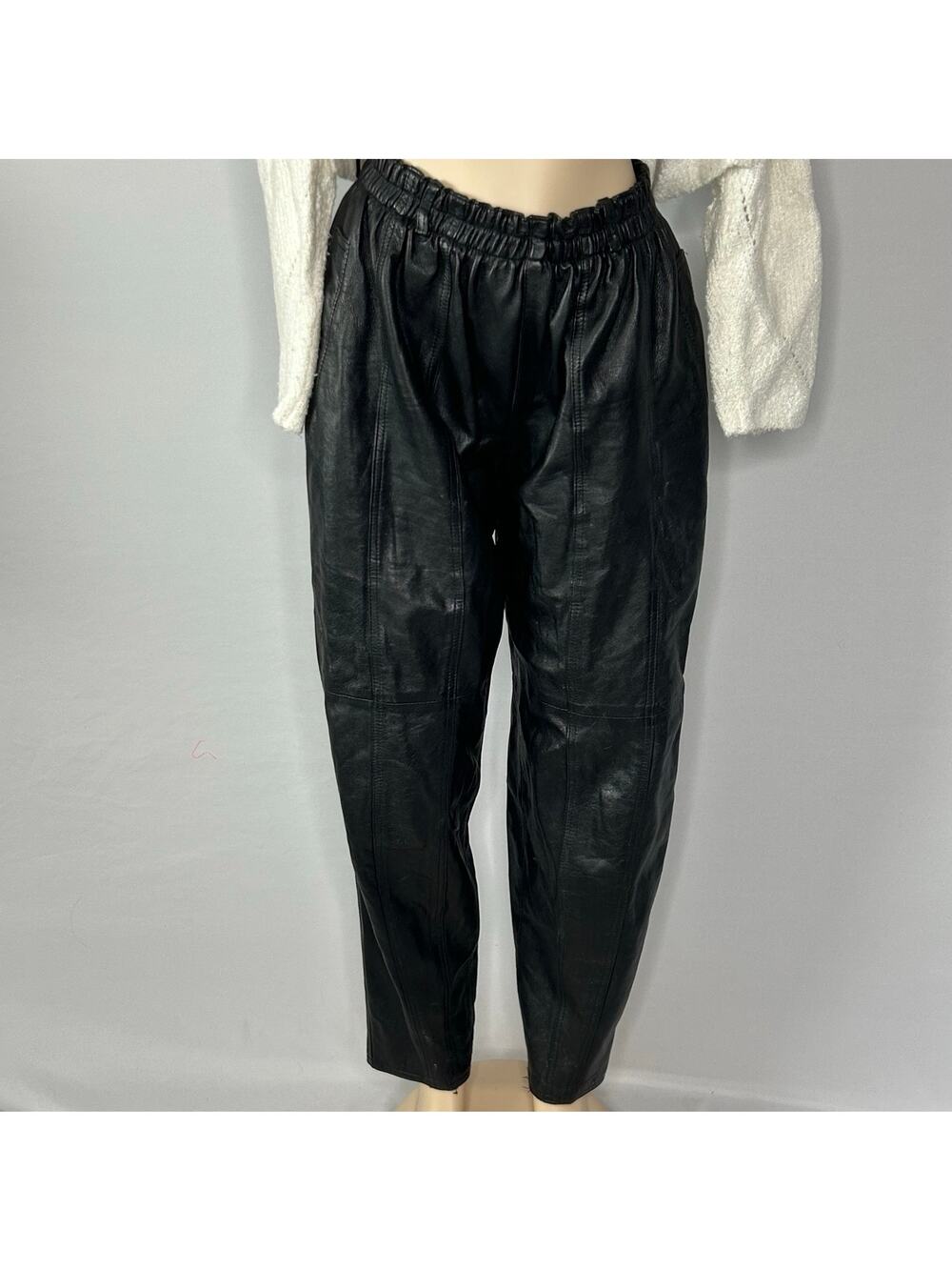 Vintage Deerskin Genuine Leather Pull-On Pants Womens 16 Black Elastic Waist
